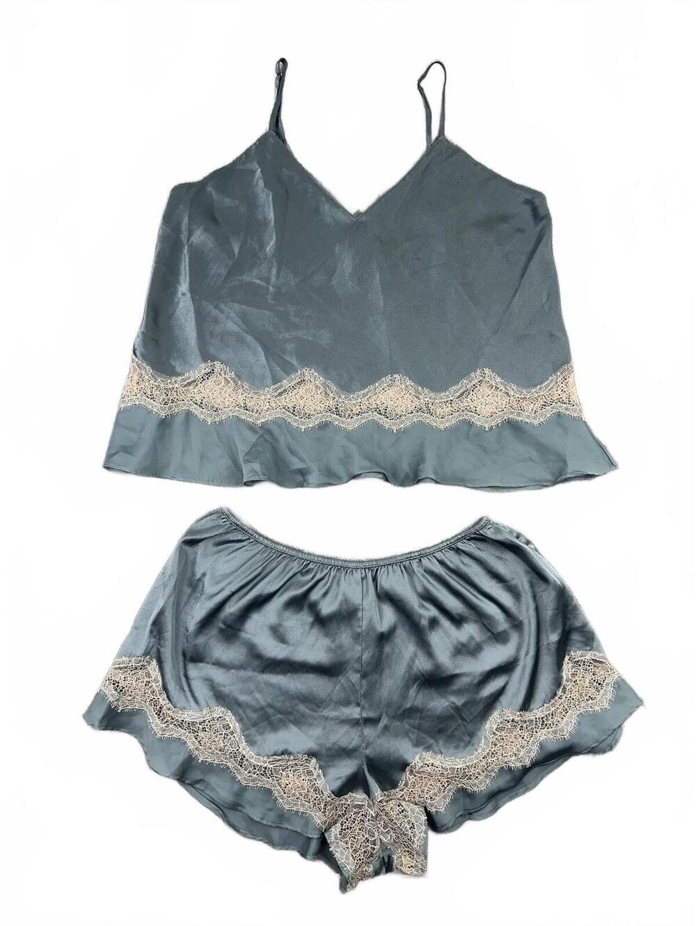 Victoria's Secret Blue Satin Lace Trim Sleepwear Set